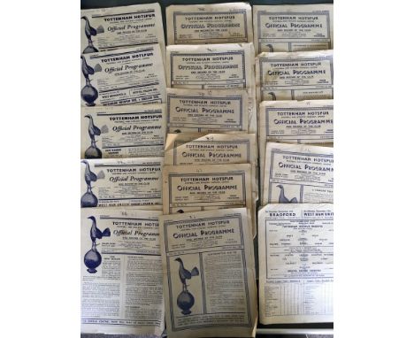 1940s Tottenham Home Reserve Football Programmes: 47/48 x 9, 48/49 x 2, 49/50 x 2 and 3 from the 50s. Poor/fair. (16)