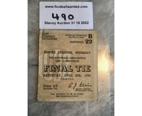 1938 FA Cup Final Football Ticket: Preston v Huddersfield in good condition.