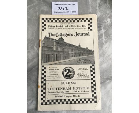 35/36 Fulham v Tottenham Football Programme: Rusty staples now removed leaving bleeding throughout. No team changes.