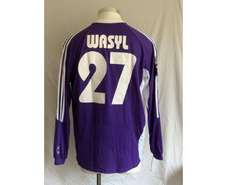 Anderlecht 2007 - 2008 Match Worn Football Shirt: Home long sleeve number 27 with UEFA Cup badging to arms. Worn by Wasyl v T