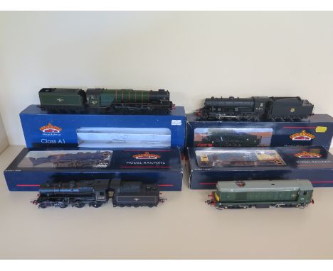 Four Bachmann 00 gauge Locomotives including AI class 60157 - Great Eastern - B.R. Green Late Crest Locomotive and Tender wit