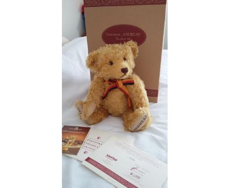 Steiff Teddy Bear Andreas Limited Edition of only 1997 Bears - in box with certificate - his paws are embroidered with his na