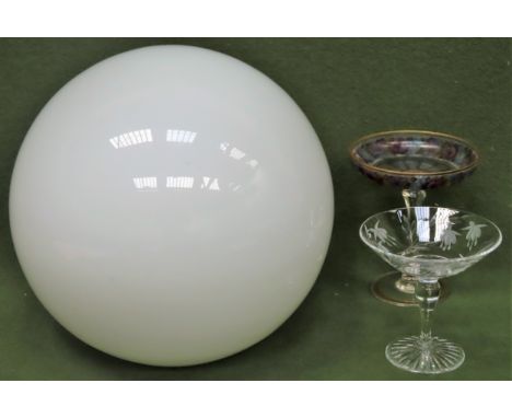 Vintage frosted glass globular glass, floral and gilded sweet dish, plus similar piece of etched glass