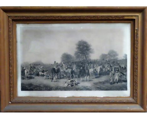 Large gilt framed monochrome print - The Cheshire Hunt. Approx. 55cms x 86cms

reasonable used condition 