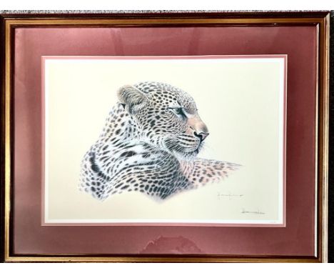 LITHOGRAPHIC PRINT DEPICTING A LEOPARD, SIGNED LOWER RIGHT, LIMITED EDITION 74/300, FINE ART EMBOSSED STAMP LOWER LEFT, APPRO