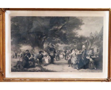 Large gilt framed monochrome print - An English Merrymaking in the olden days. App. 65 x 96cm

Used condition, frame is damag