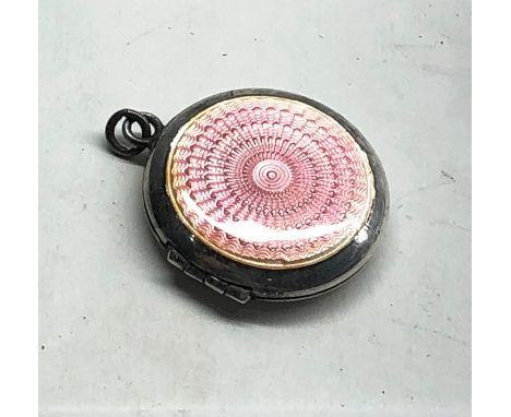 Antique .925 Sterling Silver, Pink guilloche enamel locket pendant (15g)