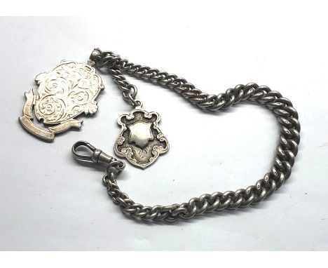 Antique hallmarked .925 silver graduated Albert chain w/ Fobs (53g)