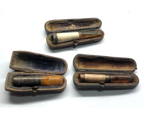 Antique /vintage smoking cheroot holders hallmarked silver bands