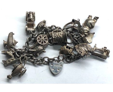 Vintage 1970s .925 Sterling Silver charm bracelet  w/ opening charms (82g)