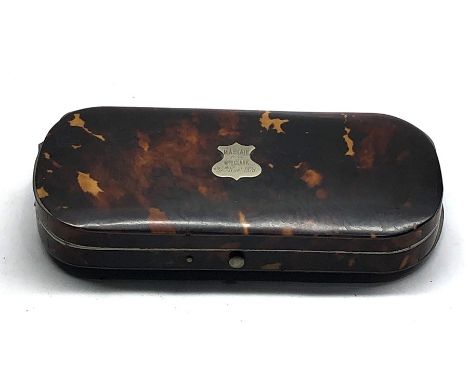 Antique boxed tortoiseshell sewing tool set tools not matching includes silver pencil dated on lid 1878 