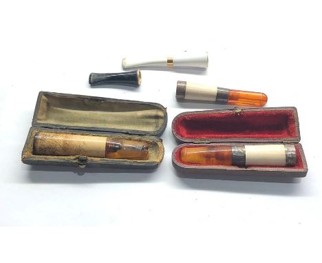 5 x Assorted Vintage cheroot holders Inc amber stem