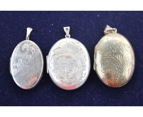 3 x Large vintage .925 sterling silver engraved oval lockets  