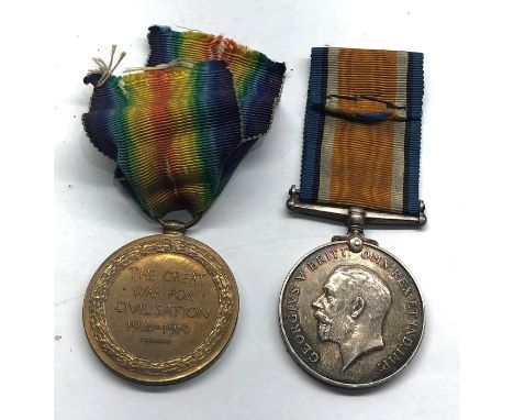 WW1 Medal Pair w/ Original ribbons named 28113 Private R Taylor border reg