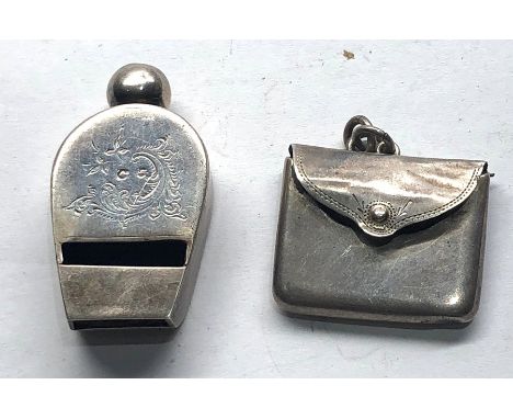 2 x Antique hallmarked silver whistle &amp; stamp holder 