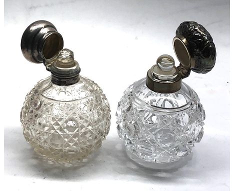 2 x Antique / Vintage hallmarked .925 silver topped scent bottles