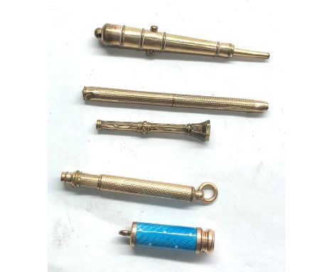 5 x assorted vintage rolled gold propelling pencils Inc enamel Etc 