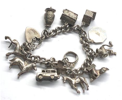 Vintage 1970s .925 Sterling Silver charm bracelet with heart padlock clasp (68g)