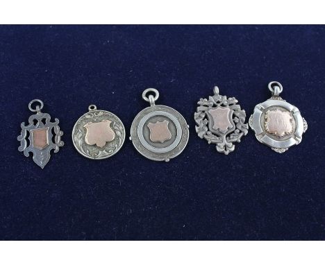 5 x Vintage &amp; antique hallmarked .925 silver fobs inc Gold Detail (44g)