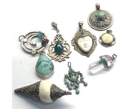 8 x Vintage .925 silver pendants inc. Navajo, Man in the Moon 