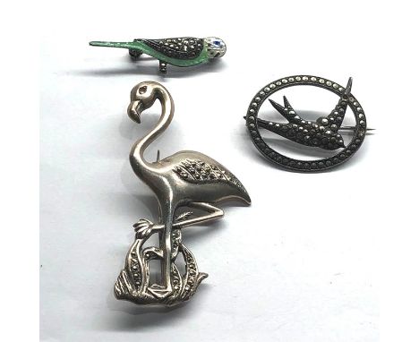 3 x Vintage silver marcasite animal brooches inc art deco 