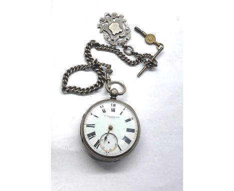 large antique fusee silver pocket watch by H.Pidduck &amp; sons Hanley with  Albert chain and fob watch winds and ticks missi