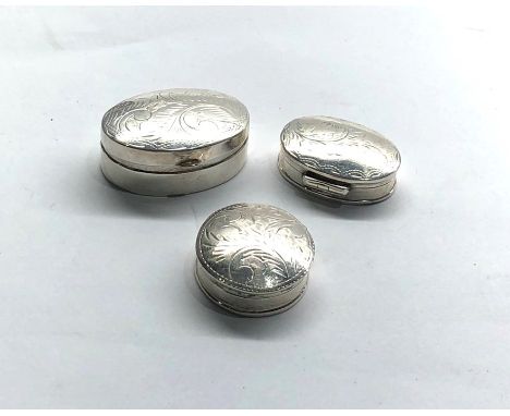 3 x Vintage stamped .925 silver pill / trinket boxes Inc circular 