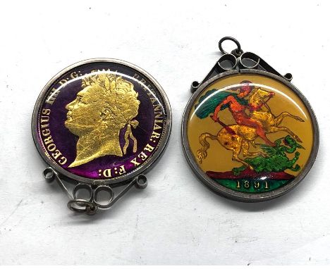 2 x Vintage .925 silver coin fobs inc. enamelled, 1821 (68g)