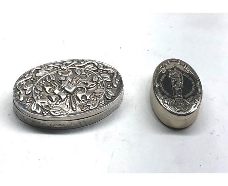 2 Continental silver pill / patch boxes largest measures approx 8cm by 5.5cm height 1.5cm 