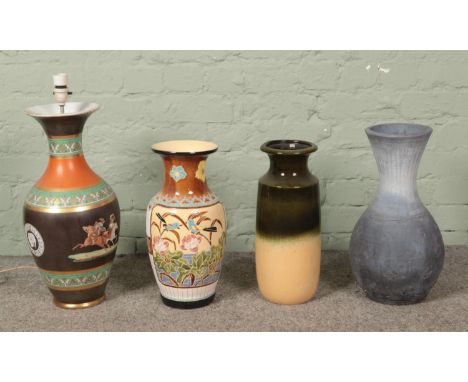 Four ceramic vases to include French and West German examples. French example has been converted to a lamp.  
