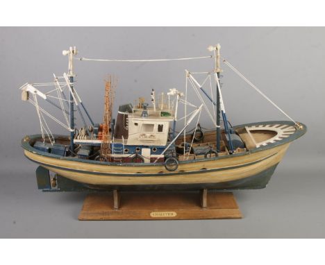 A large wooden model fishing boat "Chalutier" on stand. (52cm x 87cm)  