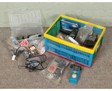 A box of assorted controller and electronics associated with model railway to include Gaugemaster Toggle Switches, Hornby, Ro