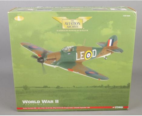 A boxed limited edition Corgi 'The Aviation Archive' 1:72 scale diecast model plane. World War II Early War Hawker Hurricane 