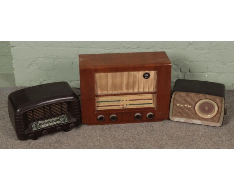 Three vintage radios; Strad Model 511, Ferguson 329A and Bush DAC70.  