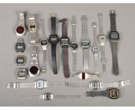 An assortment of digital wristwatches, to include several Casio and Braddon examples.  