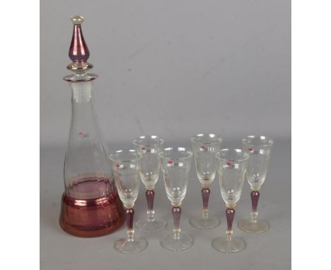 A Nagel West German 'Exklusiv Design' art glass decanter and six glasses.  