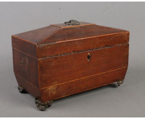A Regency mahogany tea caddy for restoration.  