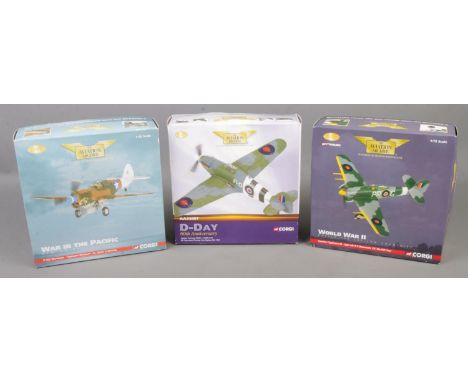 Three boxed limited Corgi 'The Aviation Archive' 1:72 scale diecast model planes. Includes World War II Battle For The Low Co