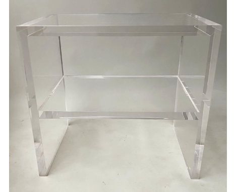 LUCITE LAMP TABLE/ETAGERE, rectangular with undertier, 60cm W x 40cm D x 55cm H. 