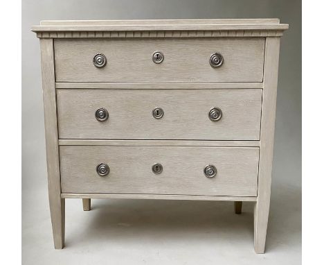 COMMODE, Gustavian style, grey painted with three long drawers, 84cm L x 84cm W x 44cm D. 
