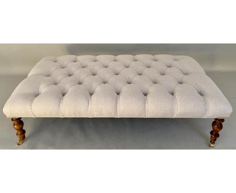 HEARTH STOOL, 120cm x 60cm x 35cm, Victorian style, neutral button upholstered finish. 