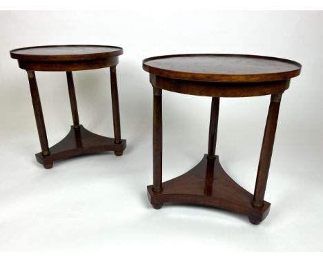 LAMP TABLES, a pair, French Empire revival mahogany with brass capped column supports, 56cm H x 51cm x 51cm. 