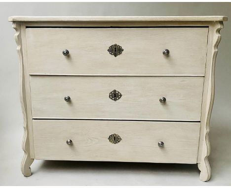 COMMODE, 19th century French Napoleon III grey painted with three long drawers, 102cm x 84cm H x 52cm. 