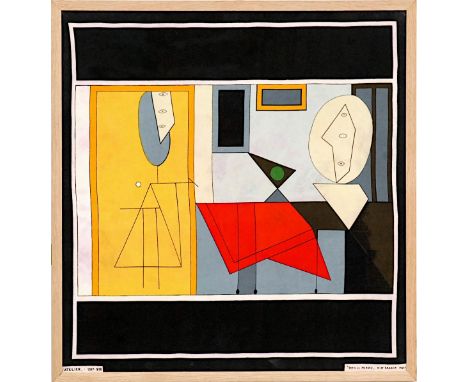 PABLO PICASSO 'L'Atelier', silkscreen on scarf, printed by Spadem 1946, 75cm x 75cm, framed and glazed. 