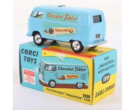 Corgi  441 Volkswagen ‘Toblerone’ van, blue with lemon interior, Chocolat Tobler transfers to sides, spun hubs and Trans-o-Li