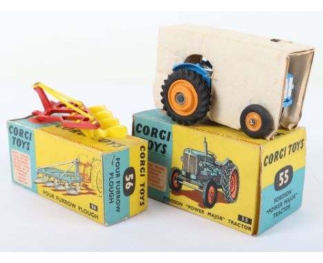 Corgi Toys 55 Fordson Power Major Tractor, blue body, silver seat/steering wheel, dull orange metal wheel hubs, in mint origi