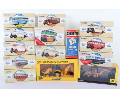 Britains JCB 3CX Backhoe Loader, 1:32 scale, Motorart JCB 3CX Backhoe Loader 1:50 scale, eleven Corgi classics Buses and Coac