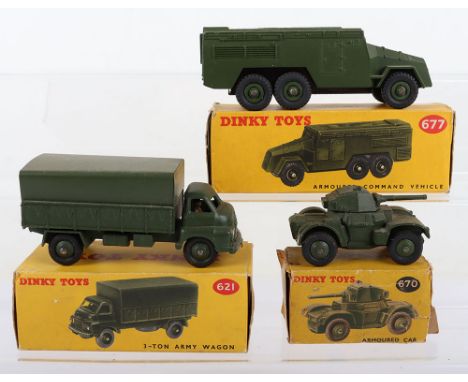 Three  Dinky Toys Military Models, 621 Bedford 3-Ton Army Wagon, military green, with driver, 670 Armoured Car and 677 Armour