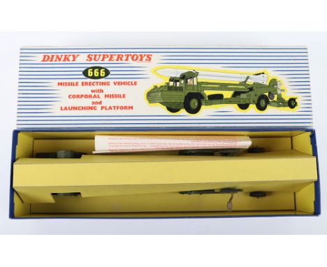 Dinky Supertoys 666 Missile Erector vehicle with corporal missile and launching platform, white missile, with black fins, bla