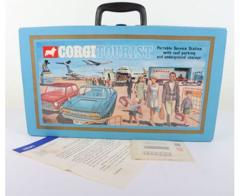 Corgi Toys Vintage Tourist Portable Storage Case, Service Station with roof parking and underground storage for 18 models, un